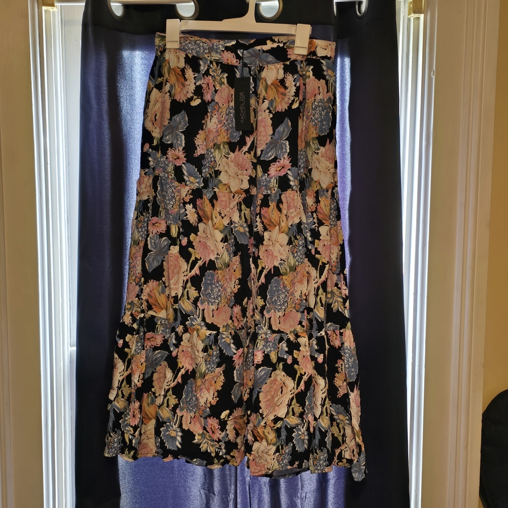 Rachel Zoe Black Floral A-Line Skirt